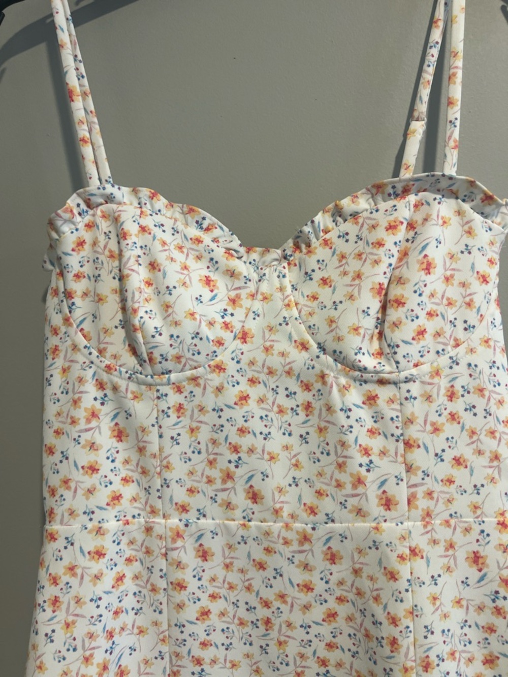 French Connection White Floral Slip Dress with Orange and Blue Accents - Picture 3 of 8